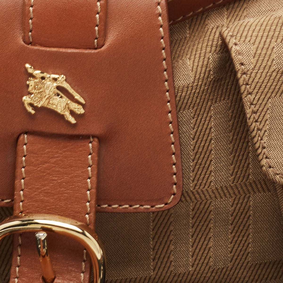 BURBERRY Beige/Brown Check Fabric and Leather Double Pocket Shoulder Bag