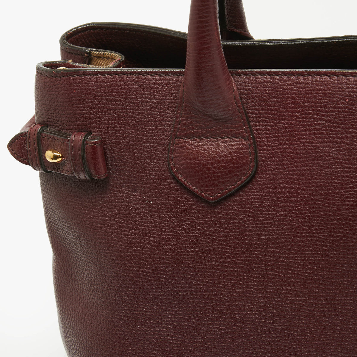 BURBERRY Burgundy/Beige Leather and House Check Fabric Medium Banner Tote