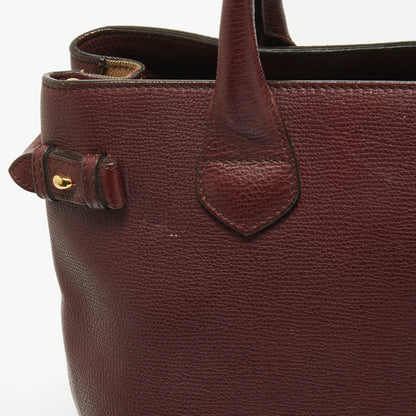 BURBERRY Burgundy/Beige Leather and House Check Fabric Medium Banner Tote