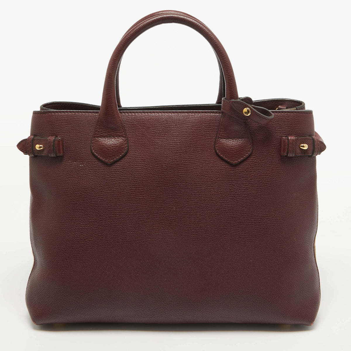 BURBERRY Burgundy/Beige Leather and House Check Fabric Medium Banner Tote