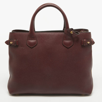 BURBERRY Burgundy/Beige Leather and House Check Fabric Medium Banner Tote