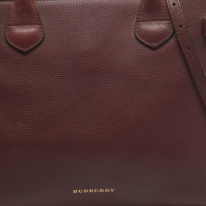 BURBERRY Burgundy/Beige Leather and House Check Fabric Medium Banner Tote