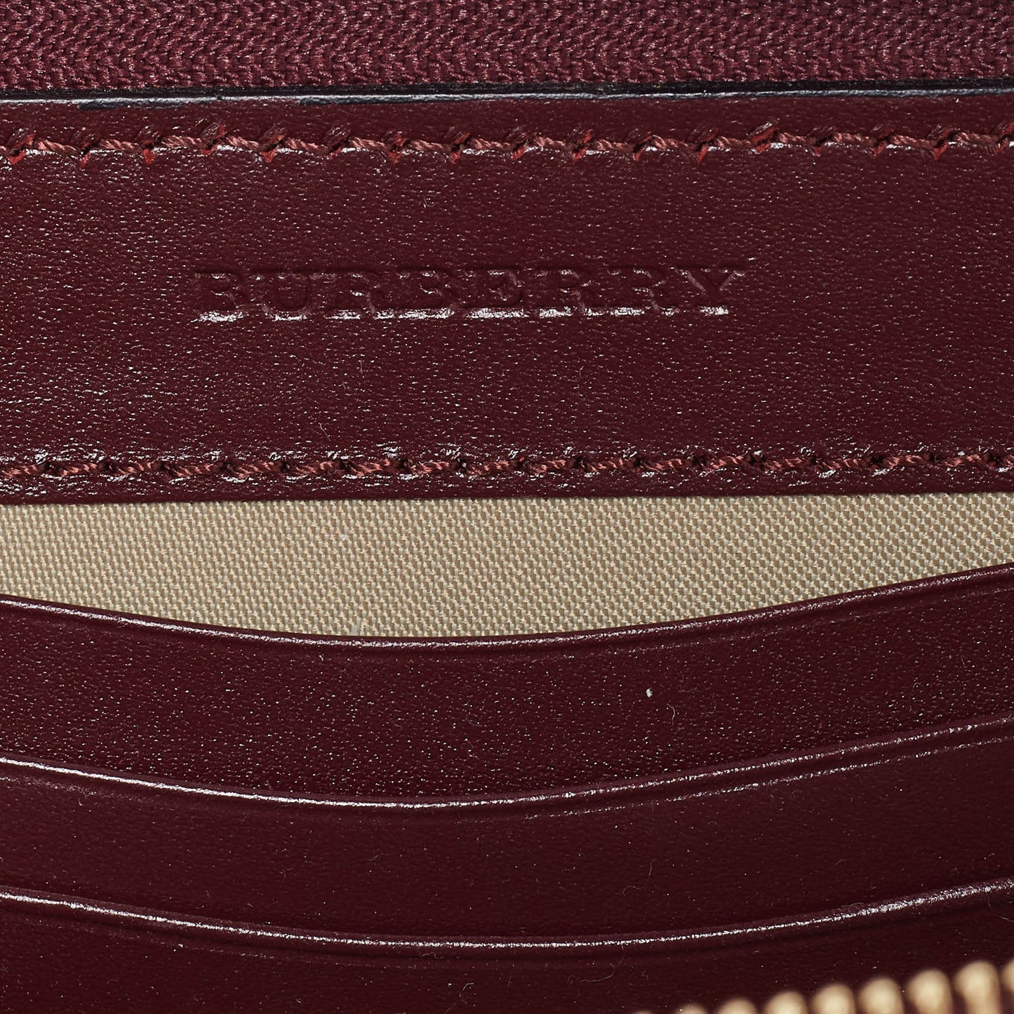 BURBERRY Burgundy Leather Double Zip Compact Wallet