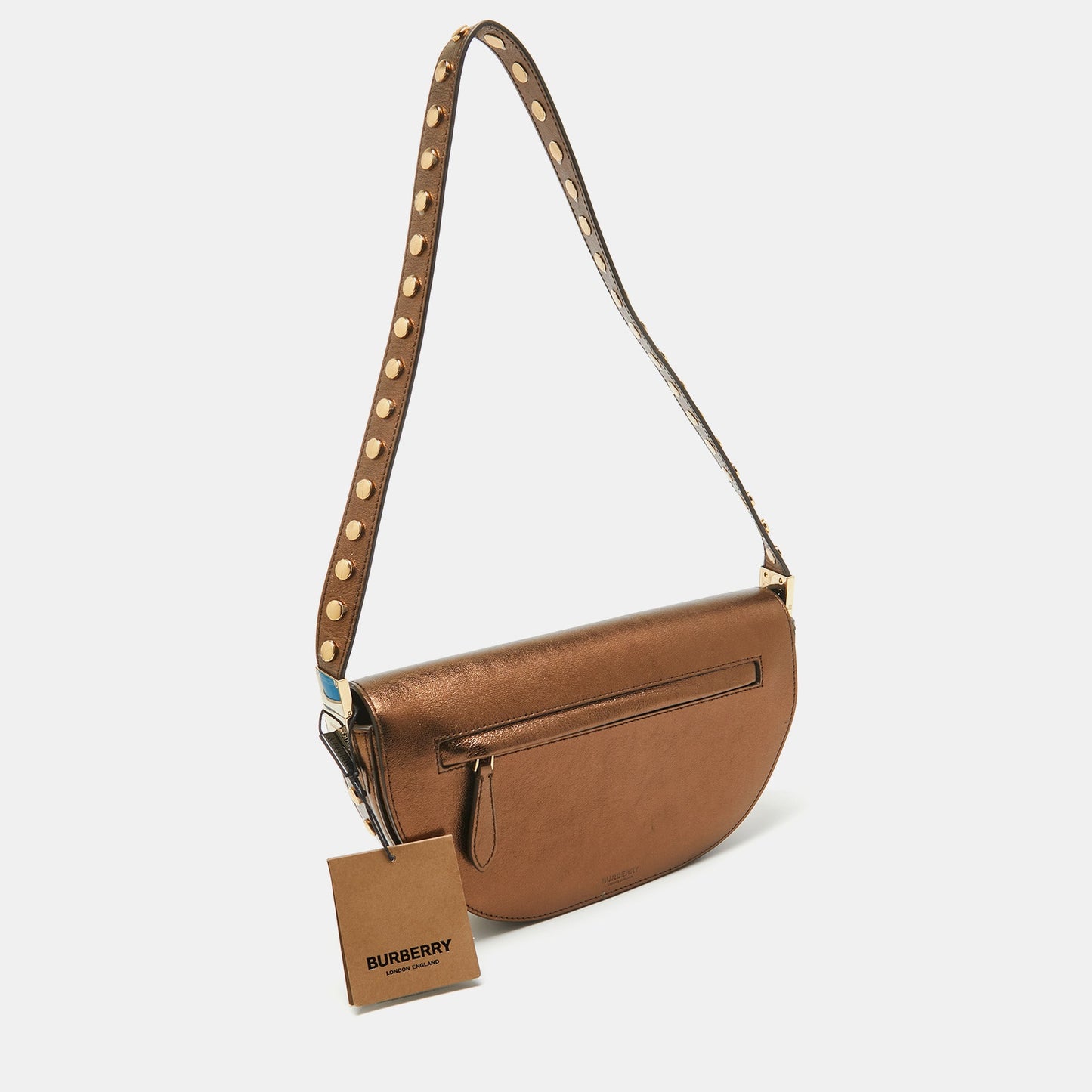 BURBERRY Bronze Leather Small Studded Olympia Shoulder Bag
