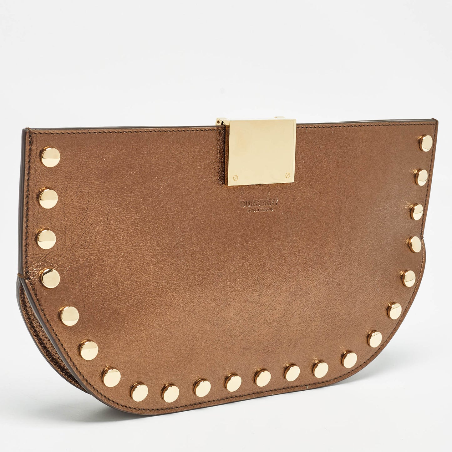BURBERRY Bronze Leather Studded Olympia Clutch