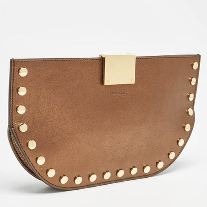 BURBERRY Bronze Leather Studded Olympia Clutch