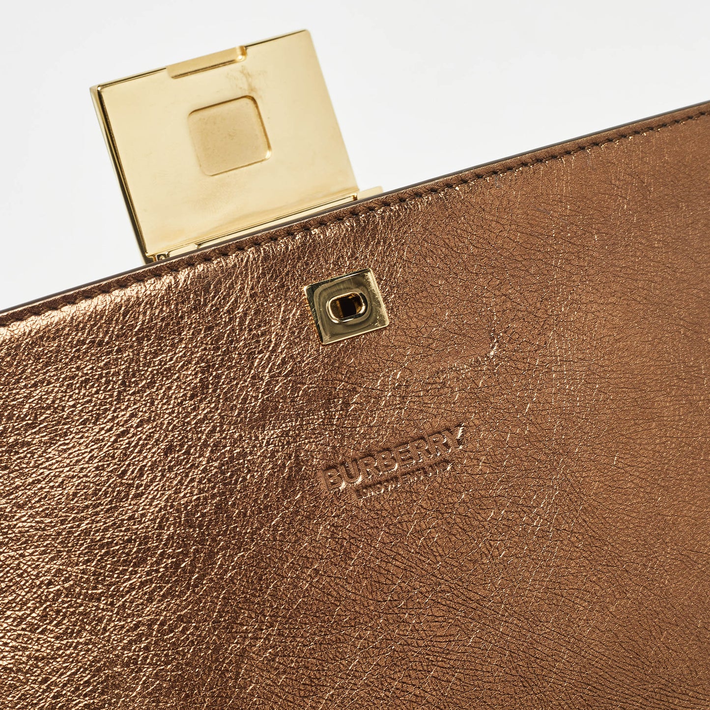 BURBERRY Bronze Leather Studded Olympia Clutch