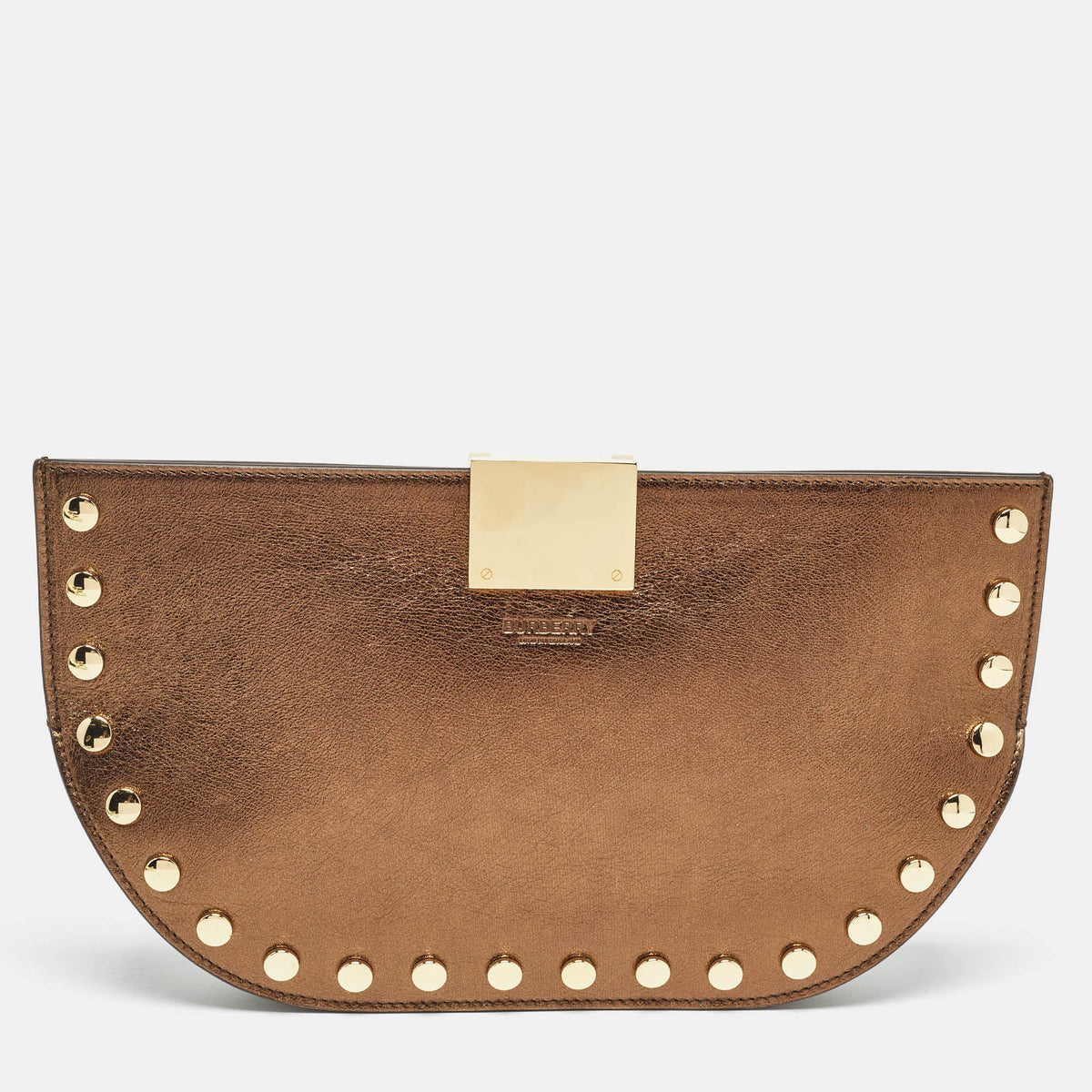 BURBERRY Bronze Leather Studded Olympia Clutch