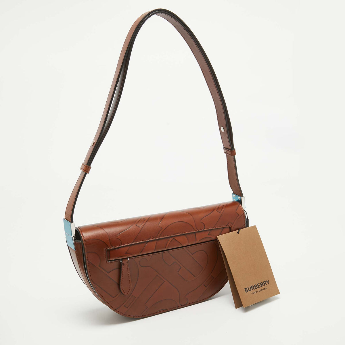 BURBERRY Brown TB Embossed Leather Small Olympia Shoulder Bag
