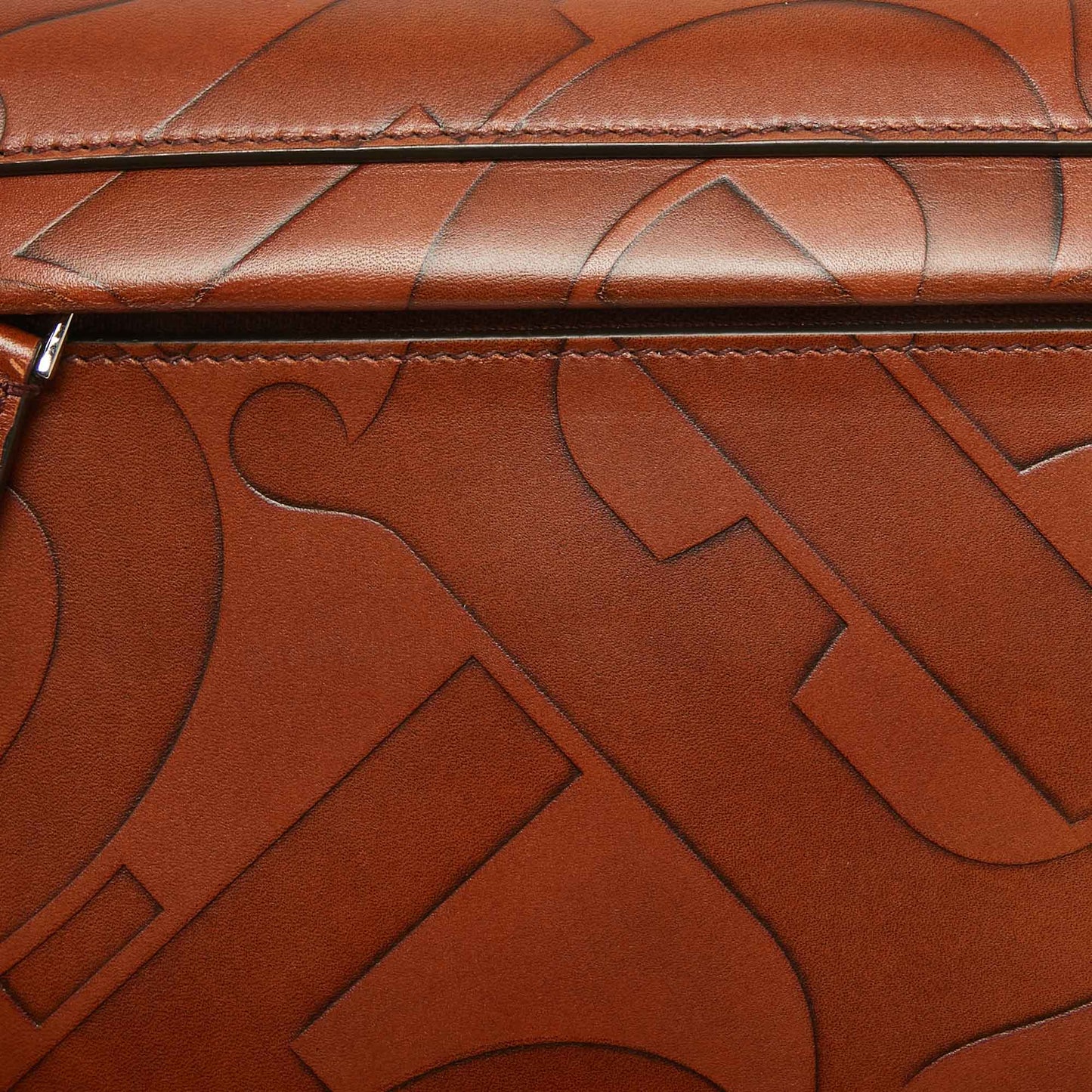 BURBERRY Brown TB Embossed Leather Small Olympia Shoulder Bag
