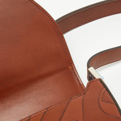 BURBERRY Brown TB Embossed Leather Small Olympia Shoulder Bag