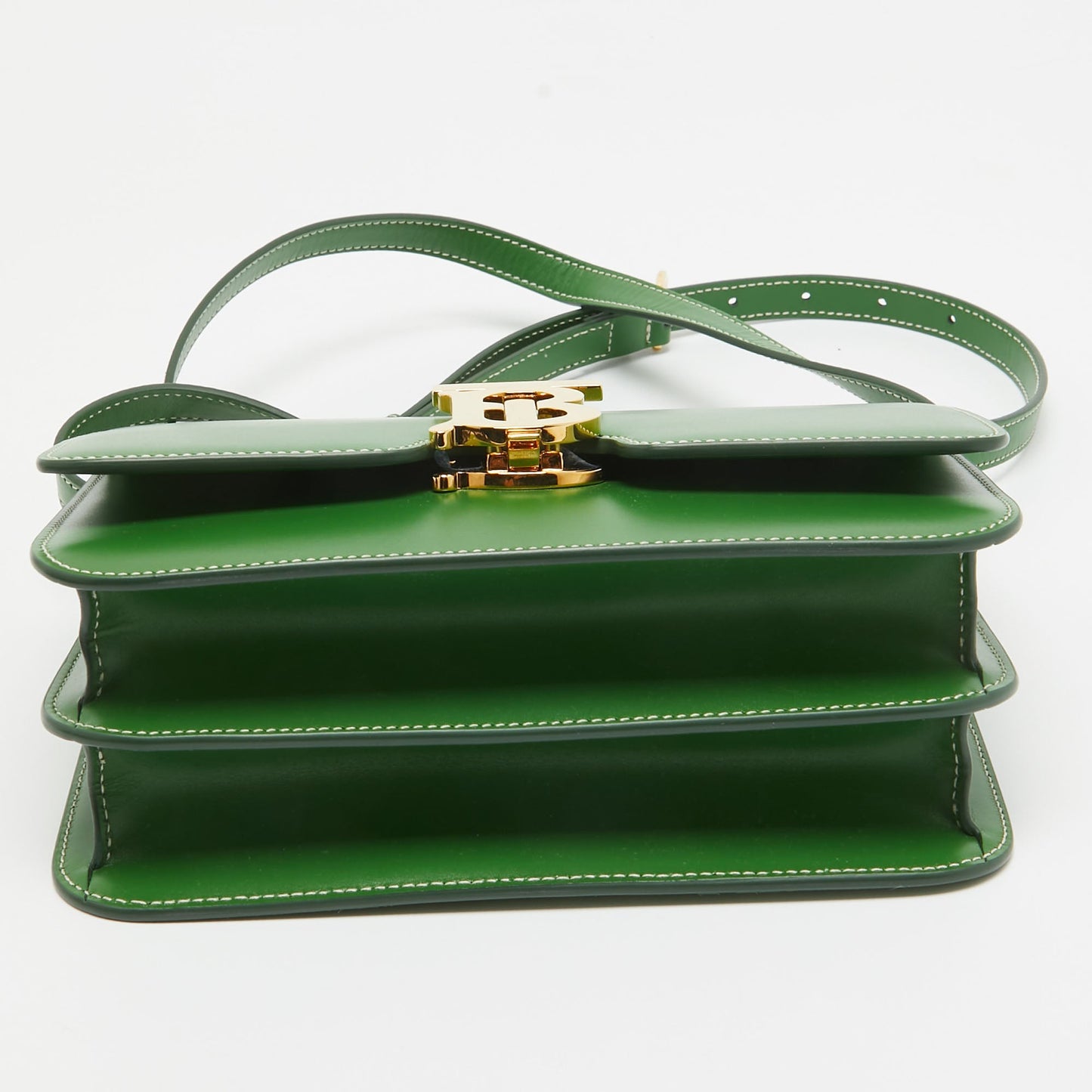 BURBERRY Green Leather Small TB Shoulder Bag