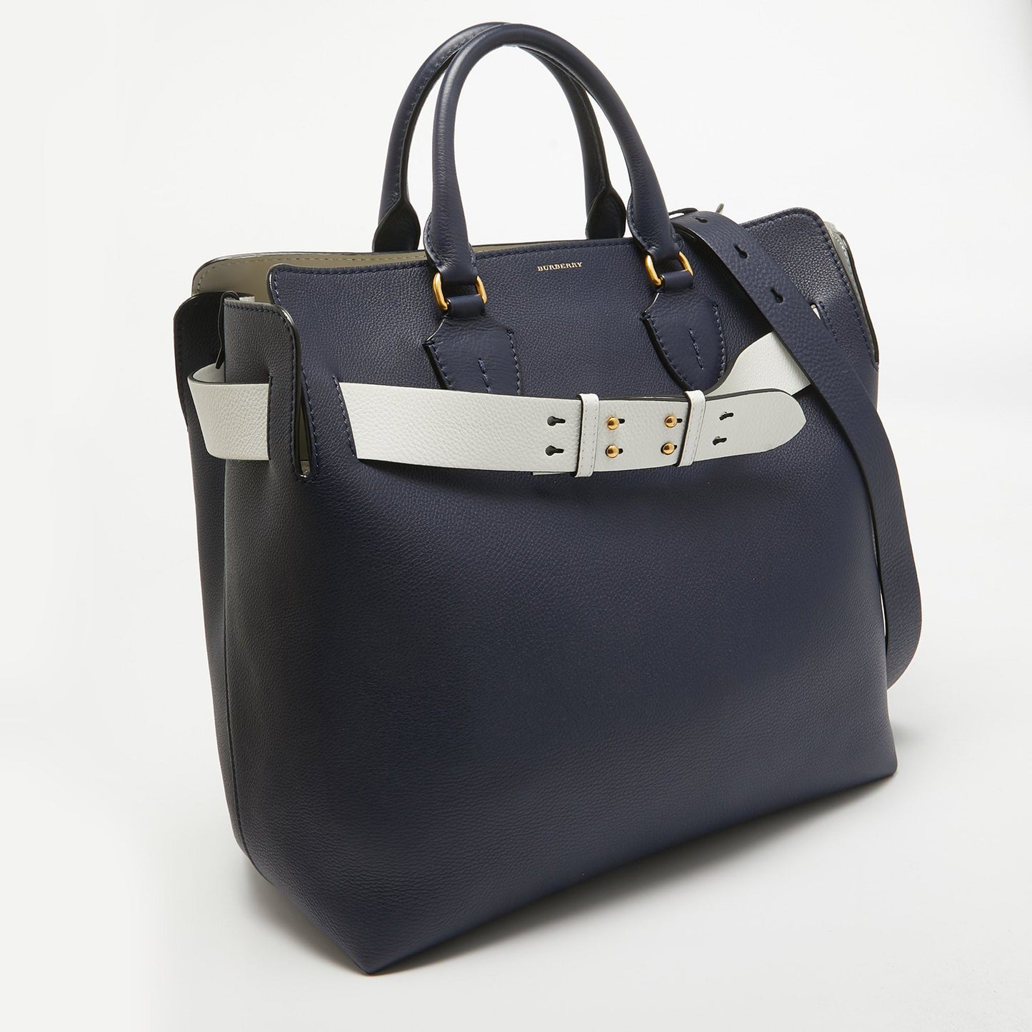BURBERRY Navy Blue/White Leather Large Belt Bag