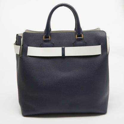 BURBERRY Navy Blue/White Leather Large Belt Bag