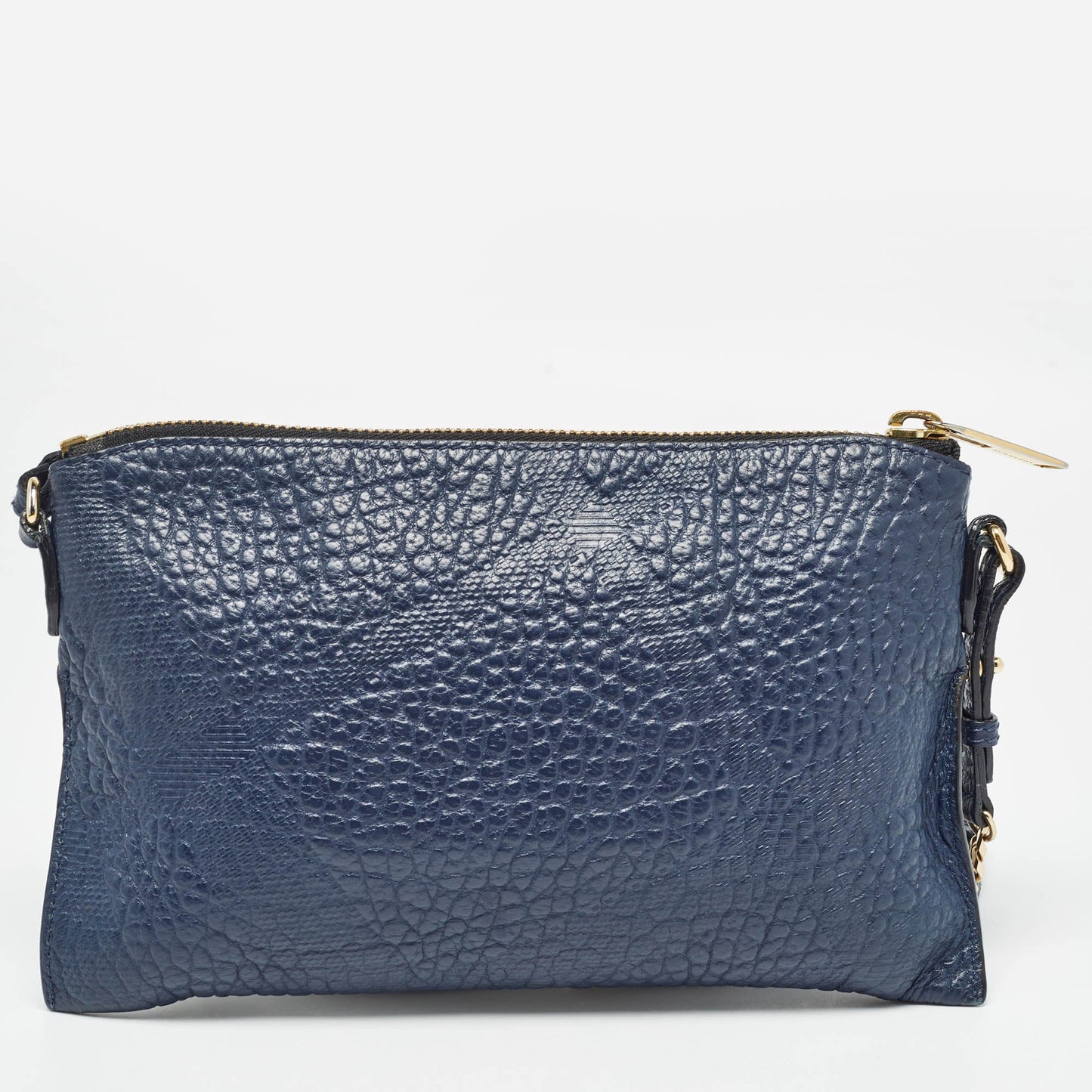 BURBERRY Navy Blue Grain Check Embossed Leather Peyton Crossbody Bag