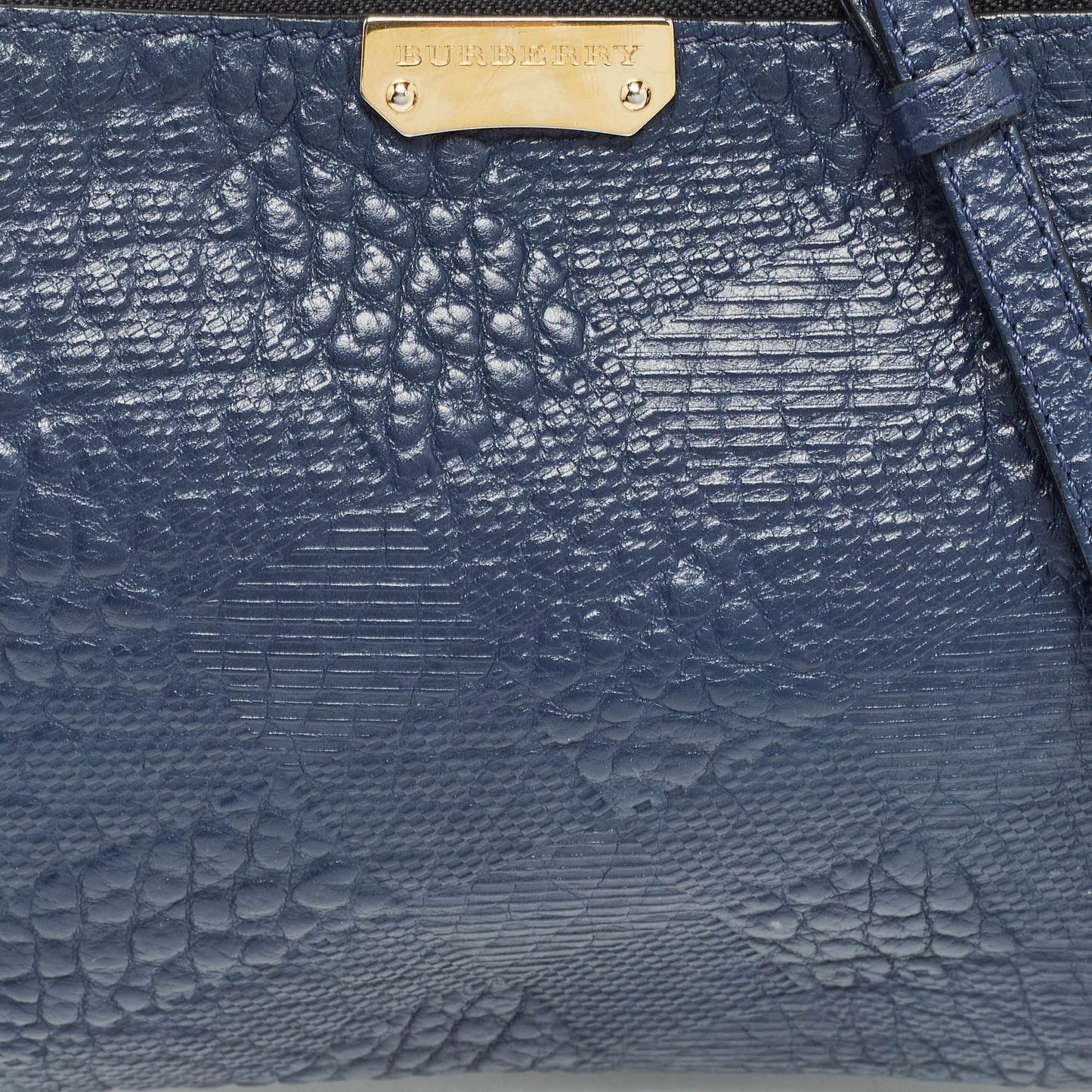 BURBERRY Navy Blue Grain Check Embossed Leather Peyton Crossbody Bag