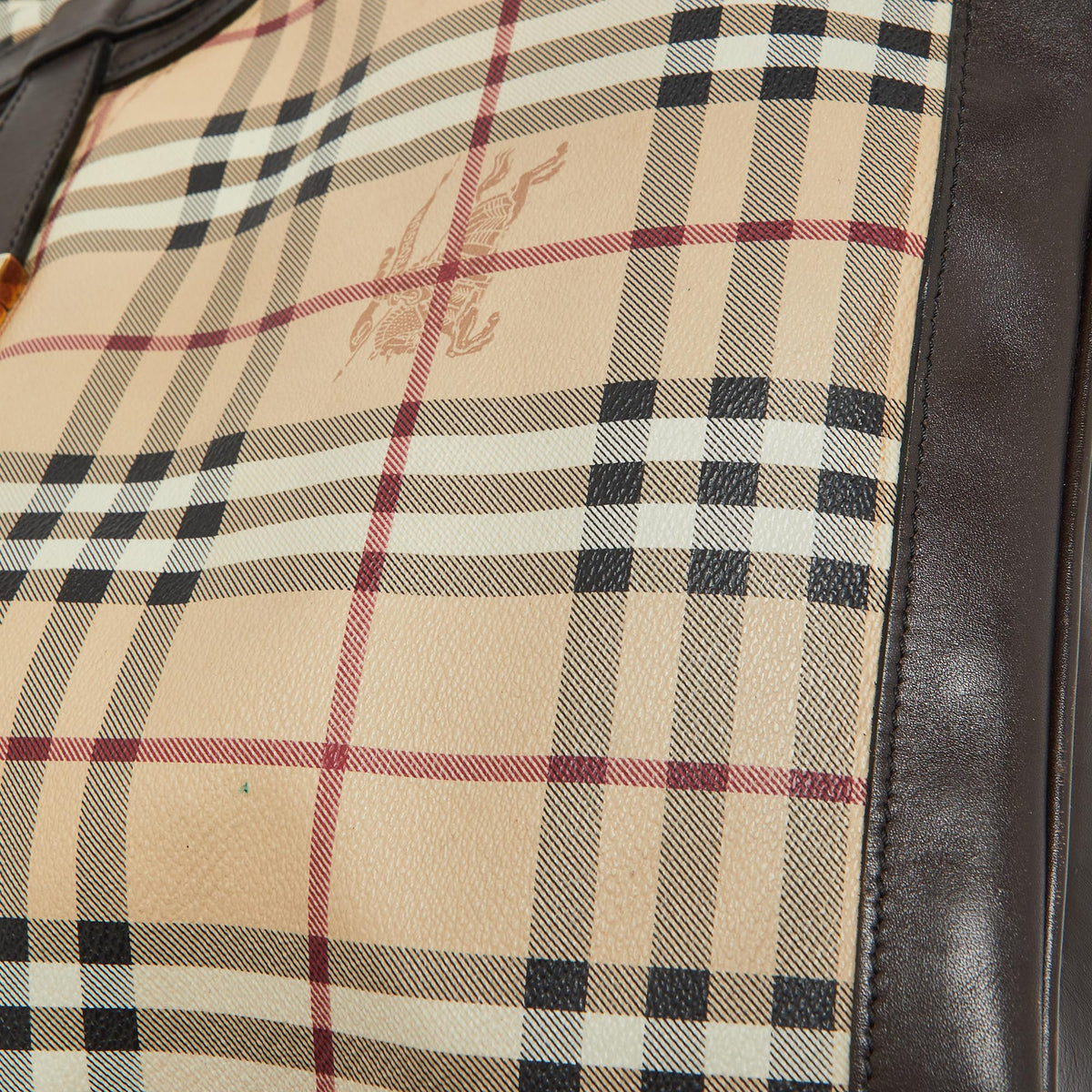 BURBERRY Beige/Brown Haymarket Check PVC and Leather Medium Golderton Tote