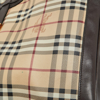 BURBERRY Beige/Brown Haymarket Check PVC and Leather Medium Golderton Tote