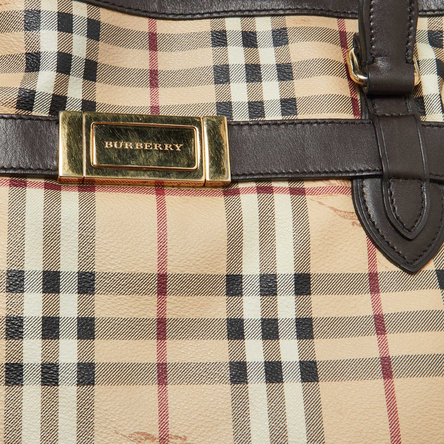 BURBERRY Beige/Brown Haymarket Check PVC and Leather Medium Golderton Tote