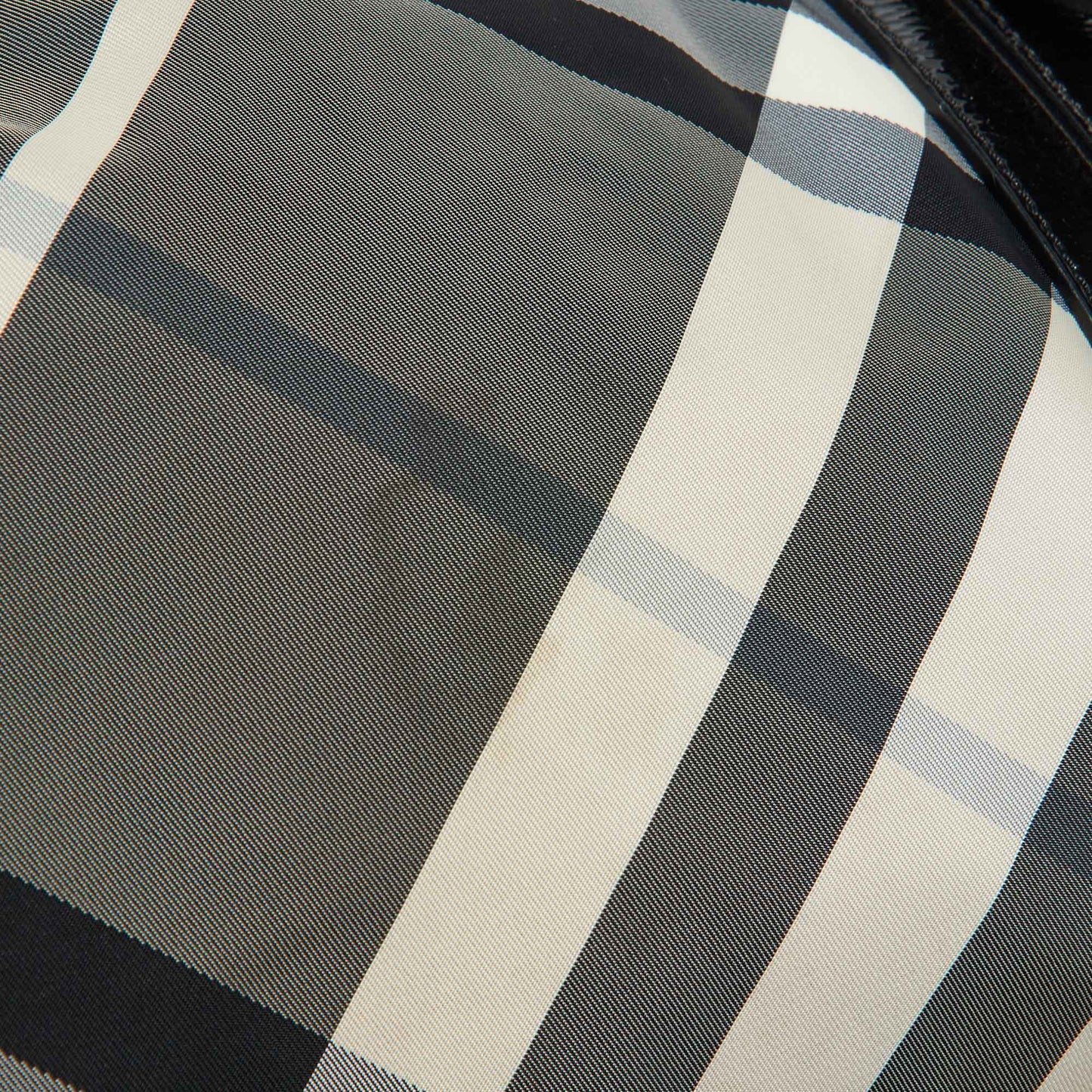 BURBERRY Black Beat Check Nylon and Patent Leather Large Victoria Tote