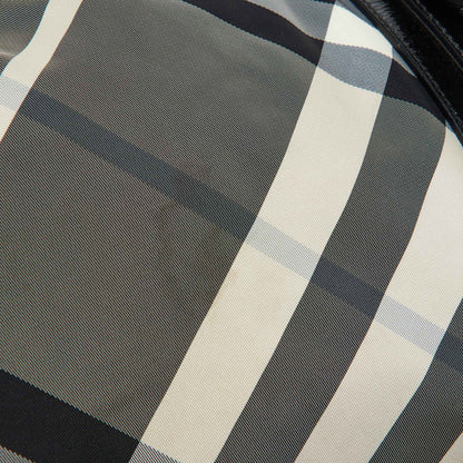 BURBERRY Black Beat Check Nylon and Patent Leather Large Victoria Tote