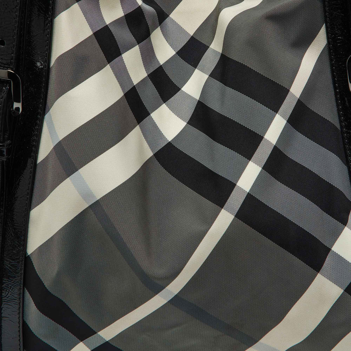 BURBERRY Black Beat Check Nylon and Patent Leather Large Victoria Tote