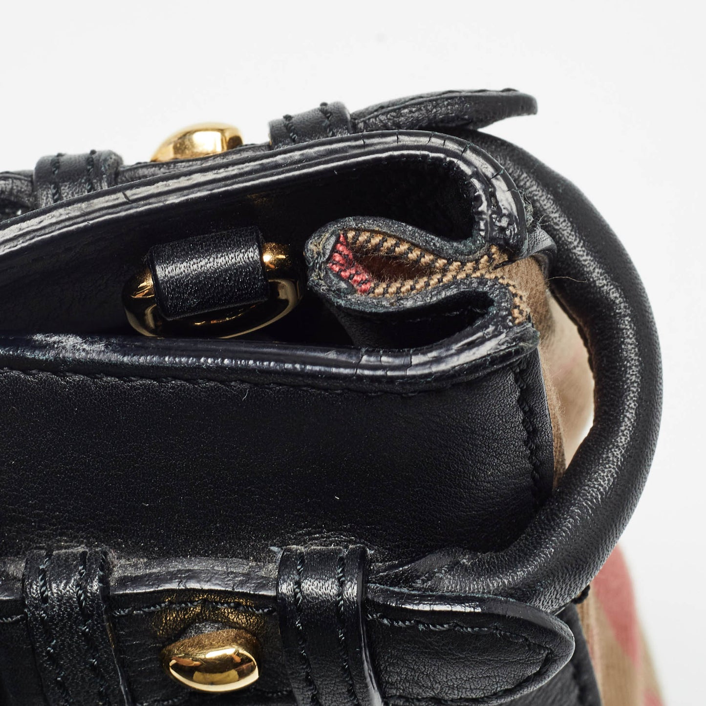 BURBERRY Black/Beige Leather and House Check Canvas Small Banner Tote