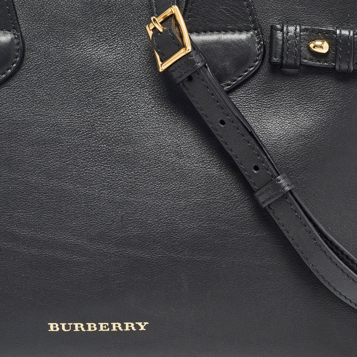 BURBERRY Black/Beige Leather and House Check Canvas Small Banner Tote