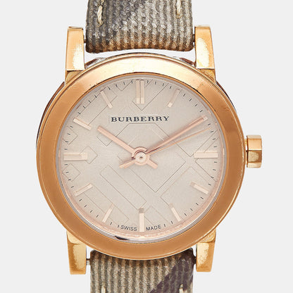 BURBERRY Rose Gold PVD Coated Stainless Steel Canvas Leather The City BU9236 Women's Wristwatch 26 mm