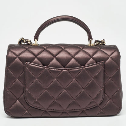 Chanel Burgundy Iridescent Quilted Leather Mini Rectangular New Top Handle Bag