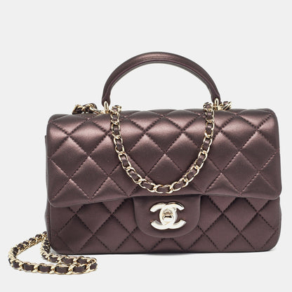 Chanel Burgundy Iridescent Quilted Leather Mini Rectangular New Top Handle Bag