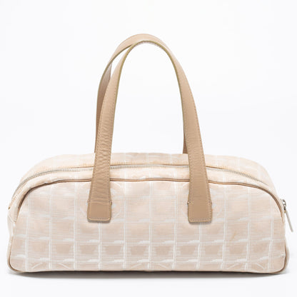Chanel Beige Nylon CC Logo Travel Line Bowler Bag