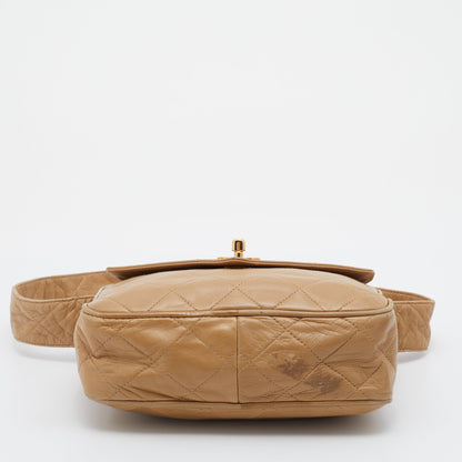 Chanel Beige Quilted Leather Vintage Camera Bag