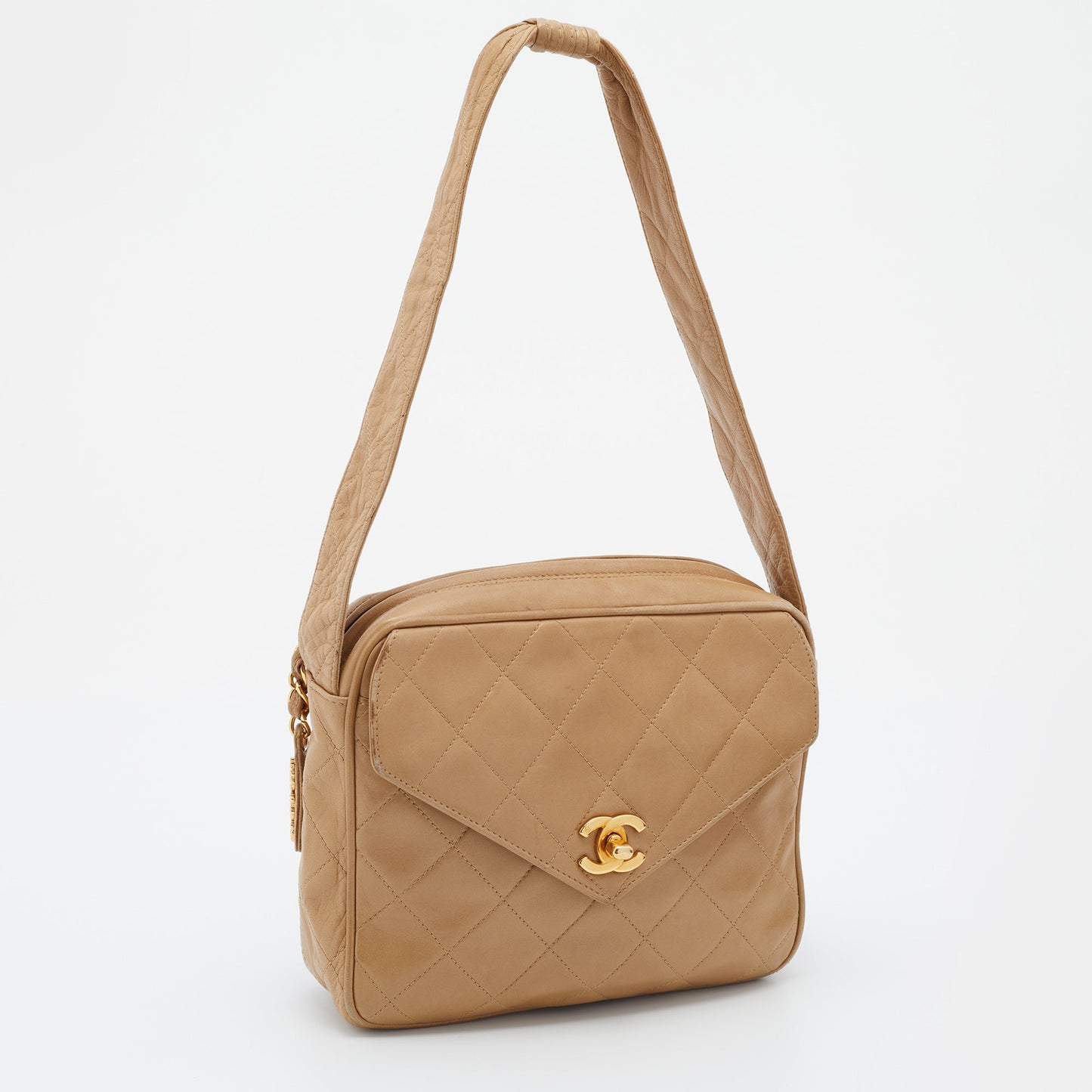 Chanel Beige Quilted Leather Vintage Camera Bag
