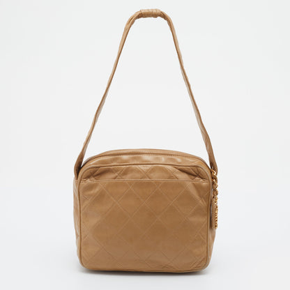 Chanel Beige Quilted Leather Vintage Camera Bag