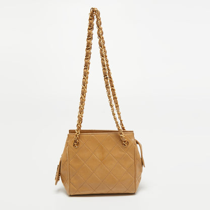 Chanel Beige Quilted Leather Mini Timeless Chain Tote