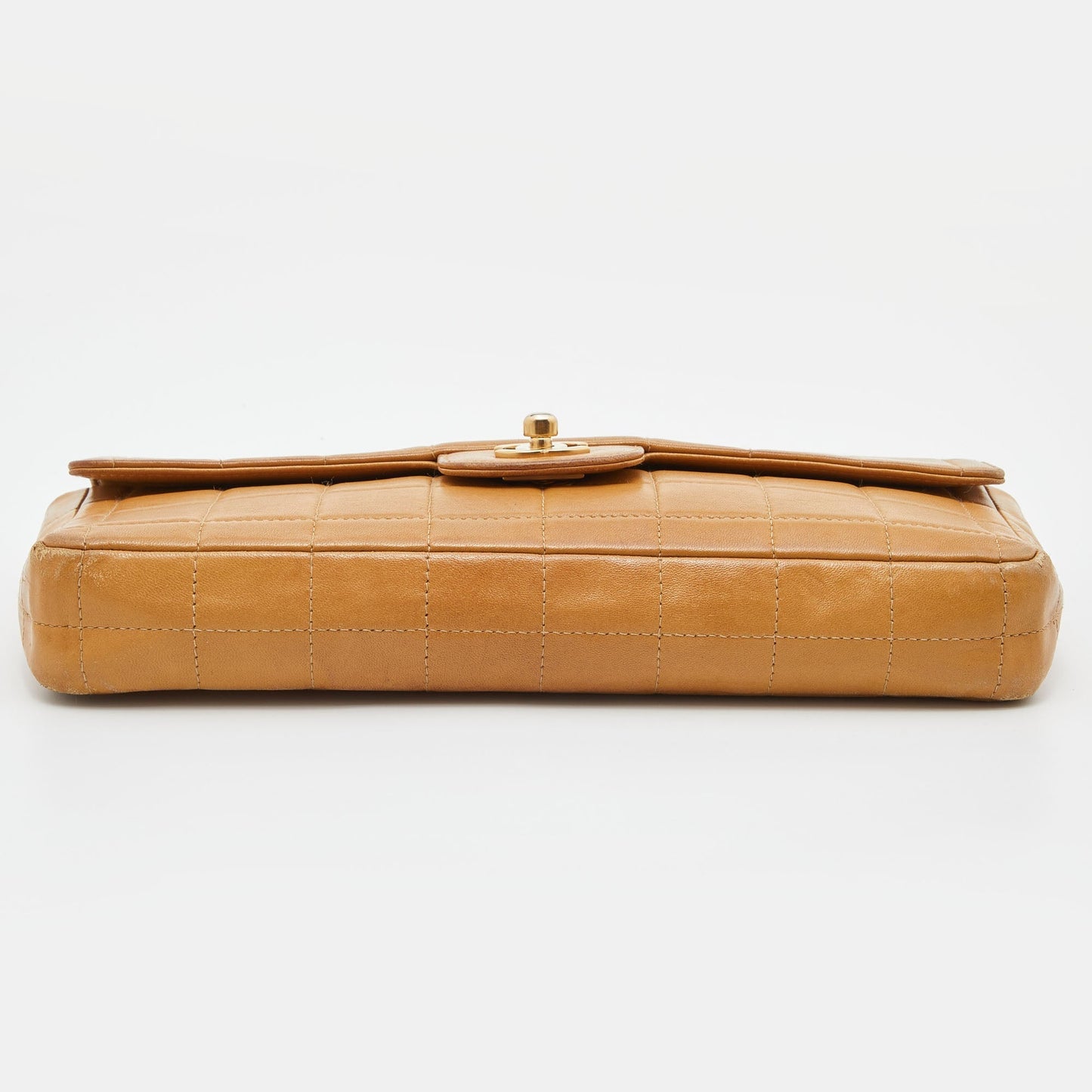CHANEL Beige Chocolate Bar Quilted Leather East West Flap Bag