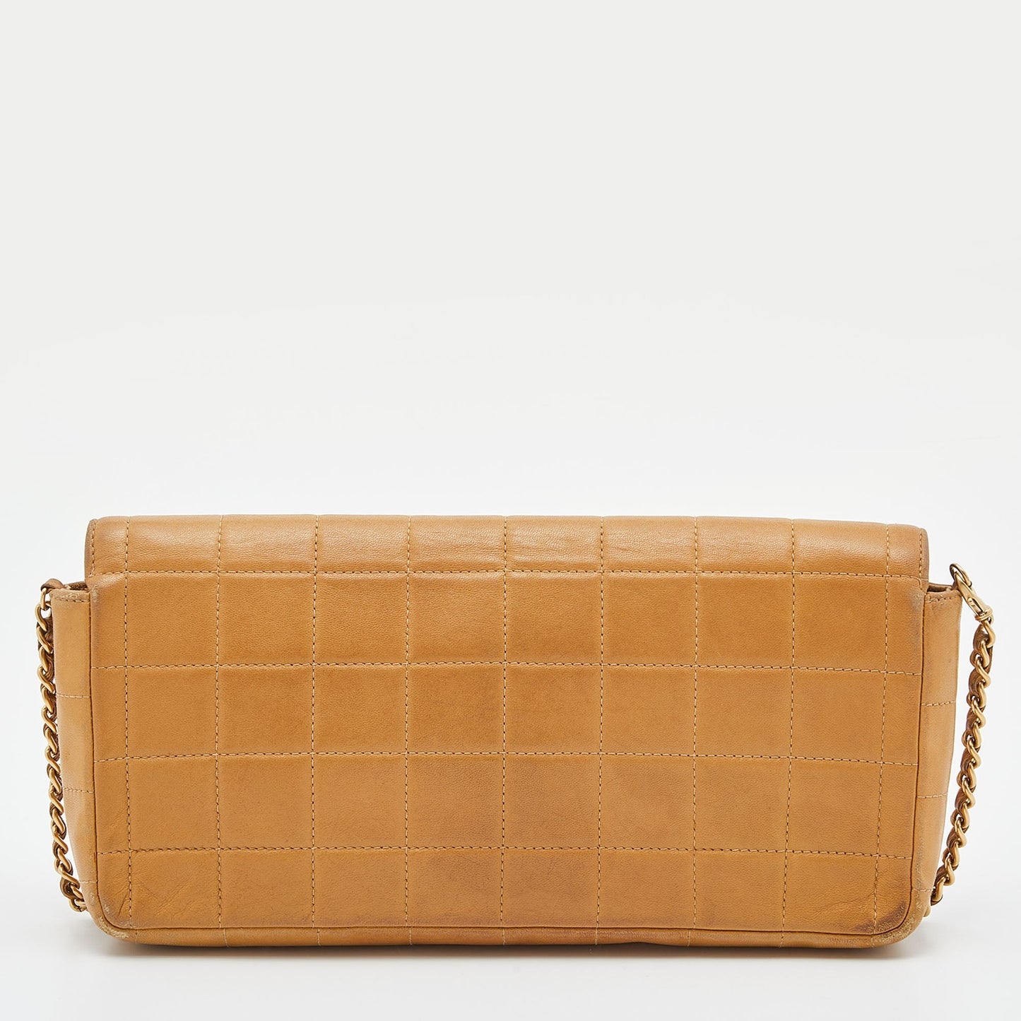 CHANEL Beige Chocolate Bar Quilted Leather East West Flap Bag