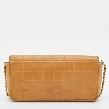 CHANEL Beige Chocolate Bar Quilted Leather East West Flap Bag