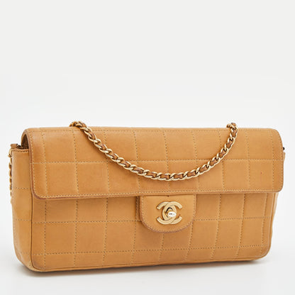CHANEL Beige Chocolate Bar Quilted Leather East West Flap Bag