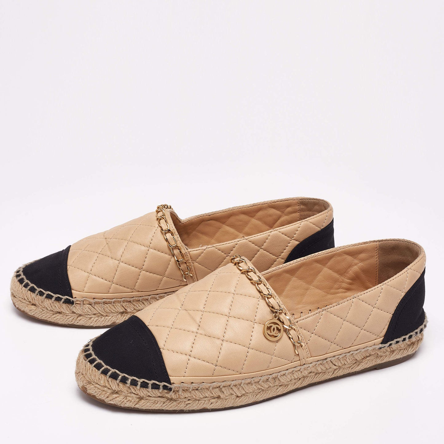 CHANEL QUILTED LEATHER CAP TOE ESPADRILLES