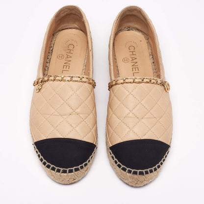 CHANEL QUILTED LEATHER CAP TOE ESPADRILLES