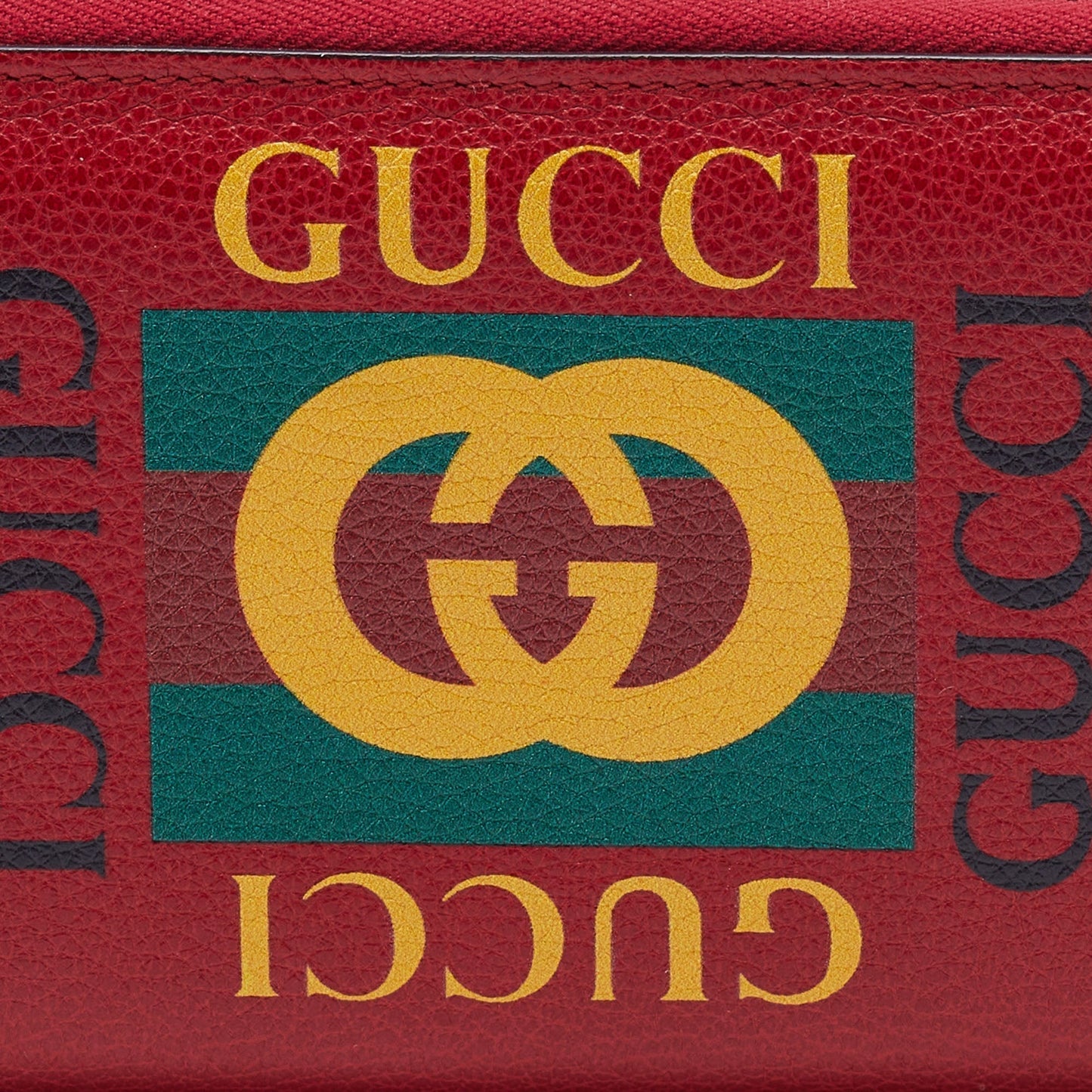 Gucci Red Leather Logo Print Zip Around Wallet