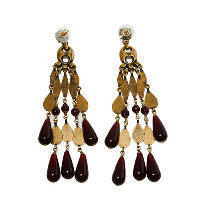 Gucci Aged Gold Tone Garnet Beaded Chandelier Earrings