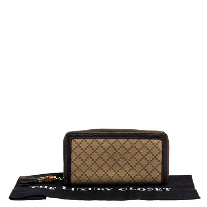 Gucci Beige/Brown Diamante Canvas and Leather Bamboo Tassel Zip Around Wallet