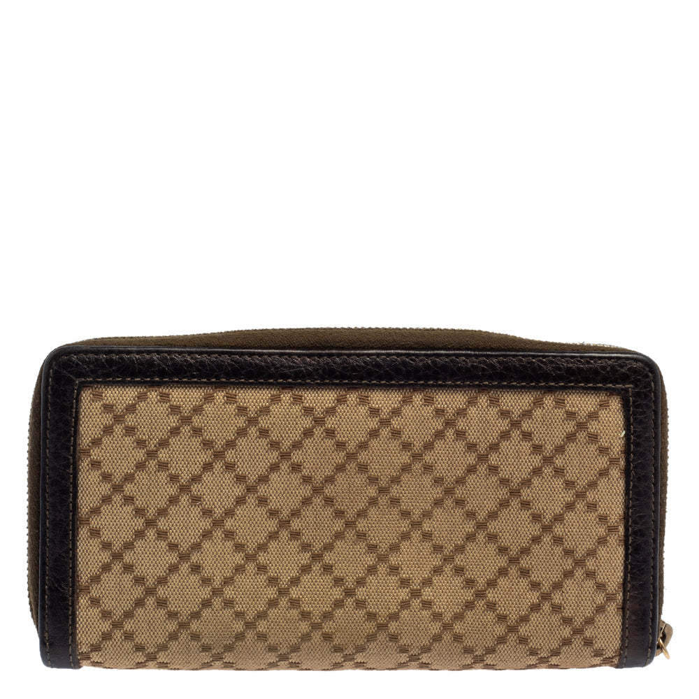 Gucci Beige/Brown Diamante Canvas and Leather Bamboo Tassel Zip Around Wallet