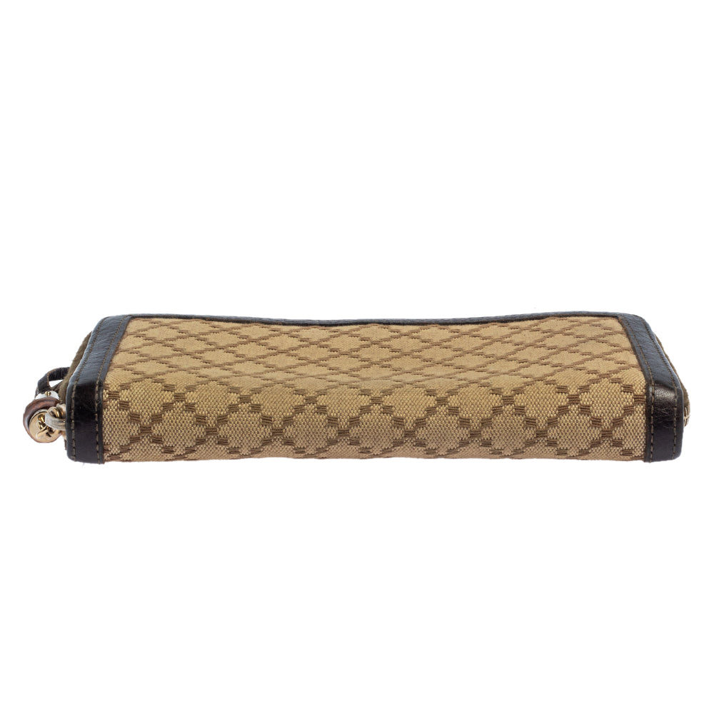 Gucci Beige/Brown Diamante Canvas and Leather Bamboo Tassel Zip Around Wallet