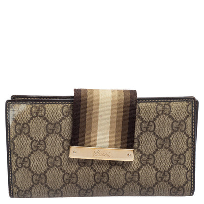 Gucci Beige GG Supreme Canvas Vintage Web Continental Wallet