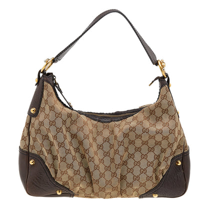 Gucci Beige/Brown GG Canvas And Leather Medium Jockey Hobo