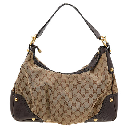 Gucci Beige/Brown GG Canvas And Leather Medium Jockey Hobo